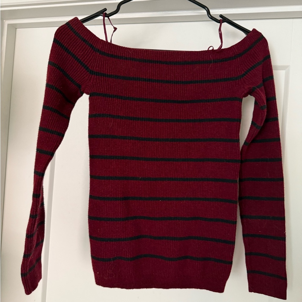 American Eagle Striped Off The Shoulder Knit Sweater‎